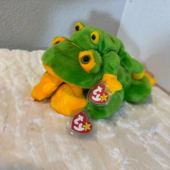 Ty Green and Yellow Frog Stuffed Animal - Picture 4 of 13